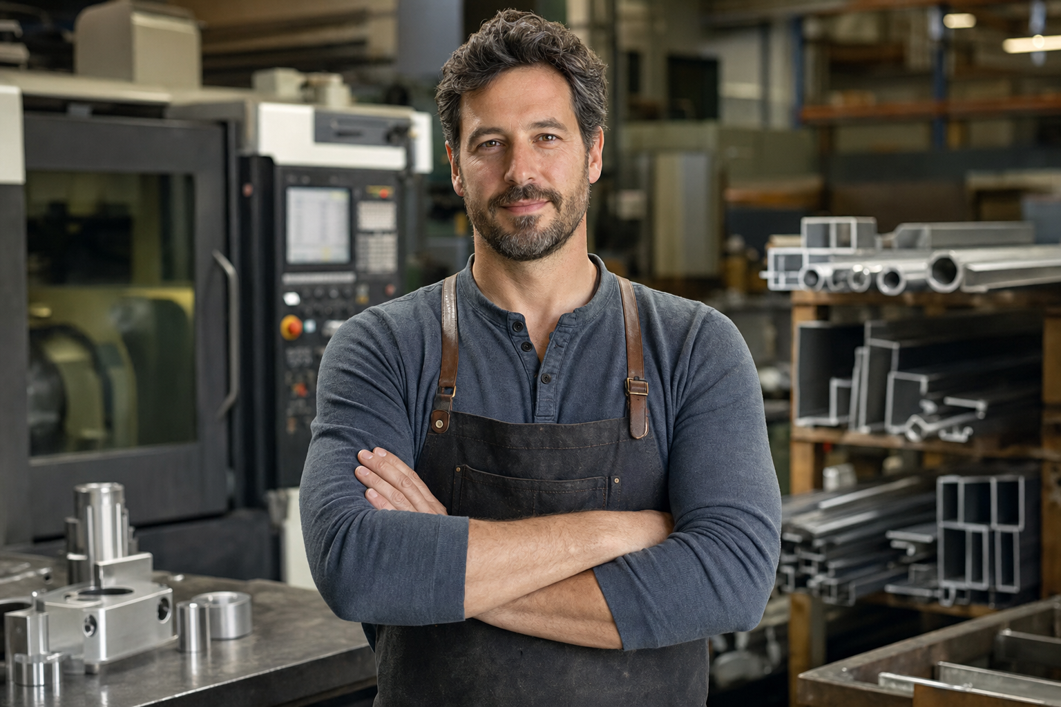 Samuel Reyes, founder, in his Pittsburgh metal fabrication workshop